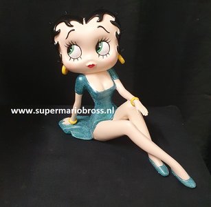Betty Boop Collectible Sitting Sideways Blue Glitter Cartoon Comic Figurine Boxed