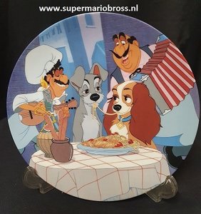 Lady and the Tramp First Date, Walt Disney Cartoon Comic Collector Plate Lady en de Vagabond Bord