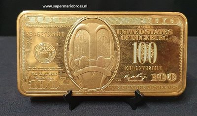 Scrooge Mc Duck 100 Dollar Gold Bar - Walt Disney Dagobert Duck 100 dollar Goud Baar New