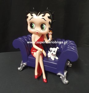 Betty Boop on Blue Settee Figurine - Betty in Red Paars Bankje with Pudgy 22cm New Boxed collectible