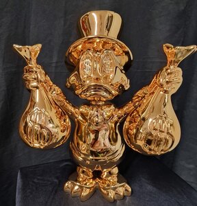 Scrooge Mc Duck with Money Bag Chromed Gold Replica Pop Art Cartoon Sculpture 40cm